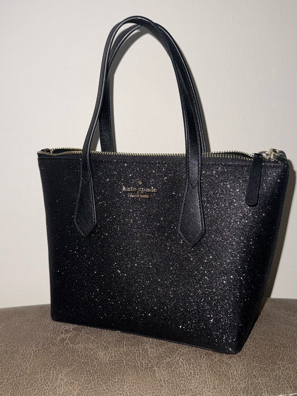 kate spade black glitter Joeley mini tote crossbody bag